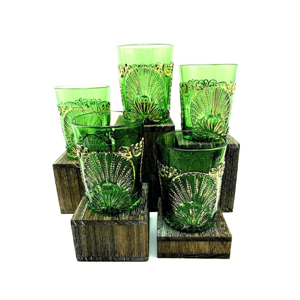EAPG National Glass Geneva Emerald Green Rocks Glasses.